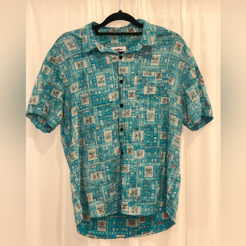 Teal Patterned Button-Up Shirt